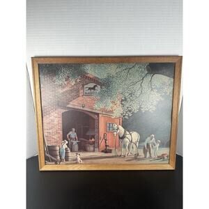 Vintage Paul Detlefsen Canvas Print “The Blacksmith” Vivid Colors Framed 17 X 21